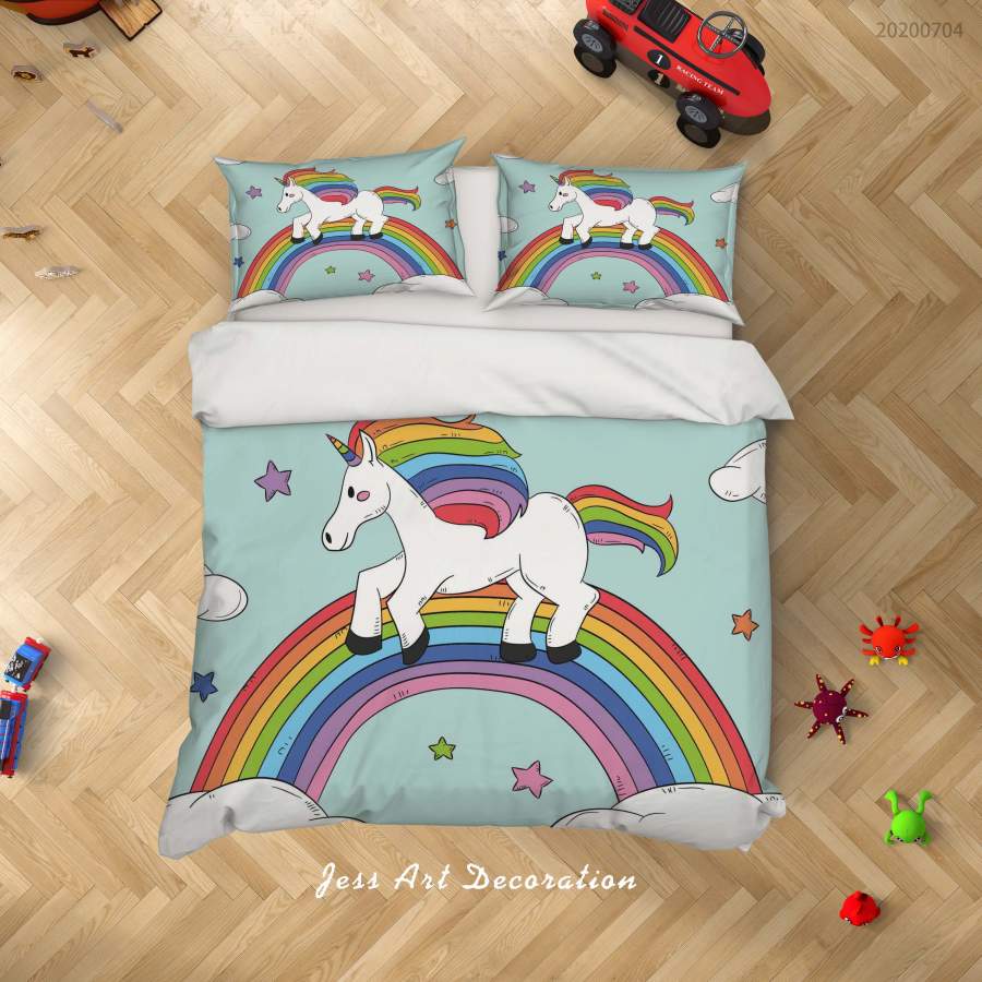 3D Blue Unicorn Rainbow Quilt Cover Set Bedding Set Duvet Cover Pillowcases SF113