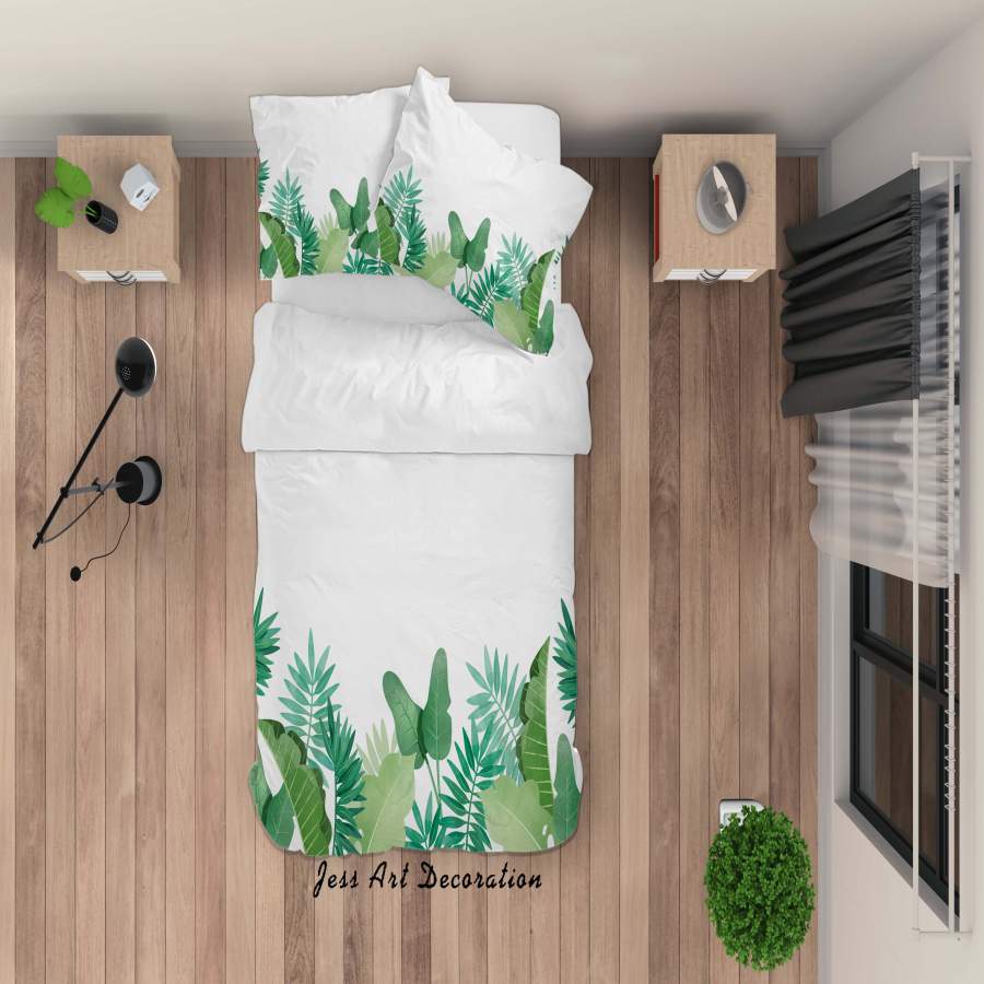 3D White Green Plants Leaves Quilt Cover Set Bedding Set Duvet Cover Pillowcases SF73