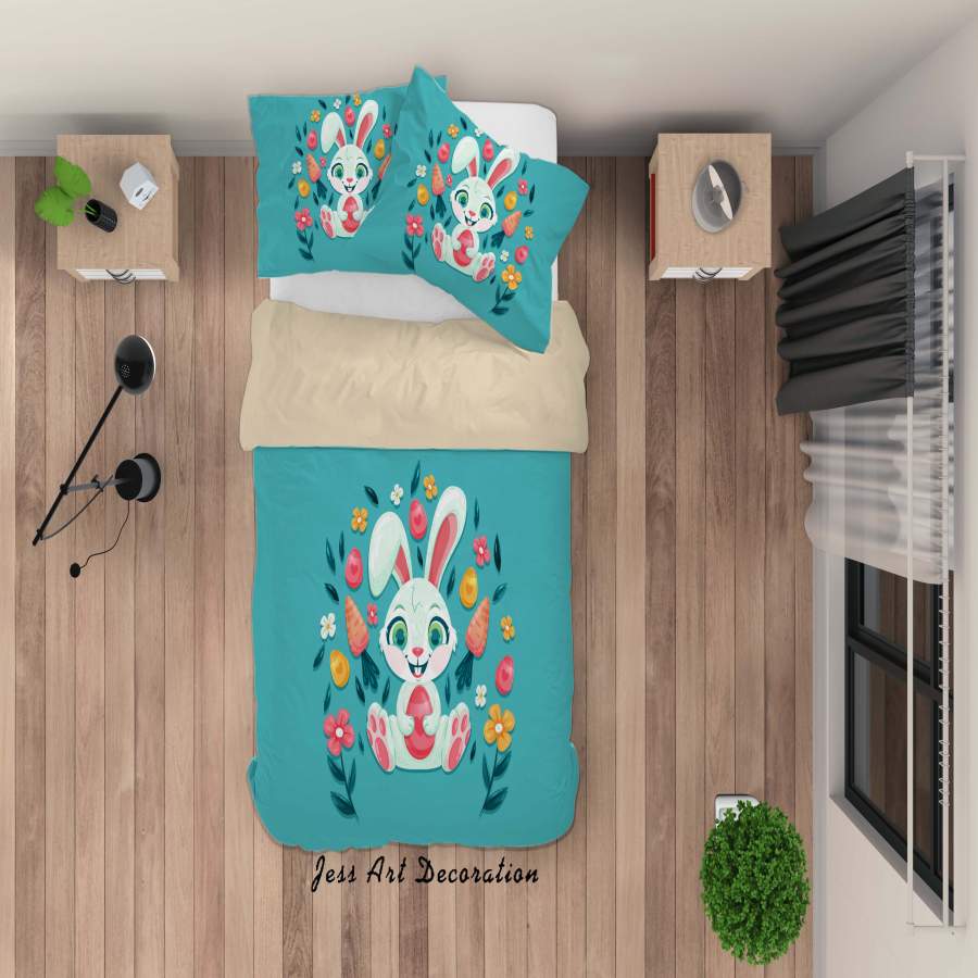 3D Green Rabbit Quilt Cover Set Bedding Set Duvet Cover Pillowcases SF01