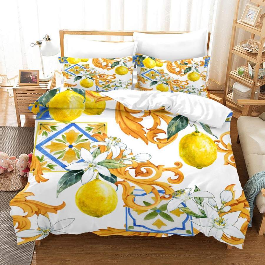 3D Lemon Flowers Quilt Cover Set Bedding Set Duvet Cover Pillowcases SF34