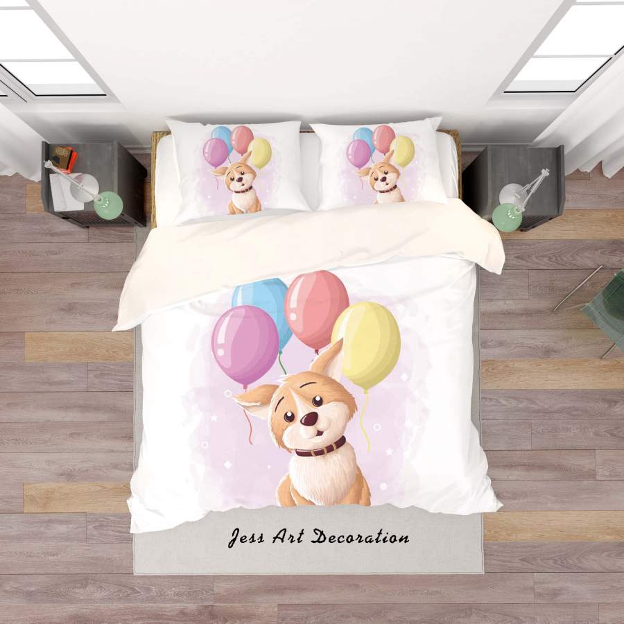 3D White Dog Balloon Quilt Cover Set Bedding Set Duvet Cover Pillowcases SF41