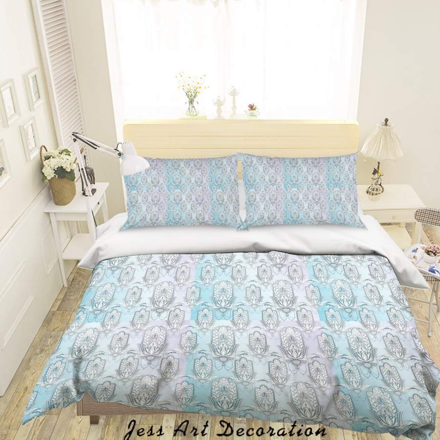 3D Blue Floral Pattern Quilt Cover Set Bedding Set Duvet Cover Pillowcases A002 LQH