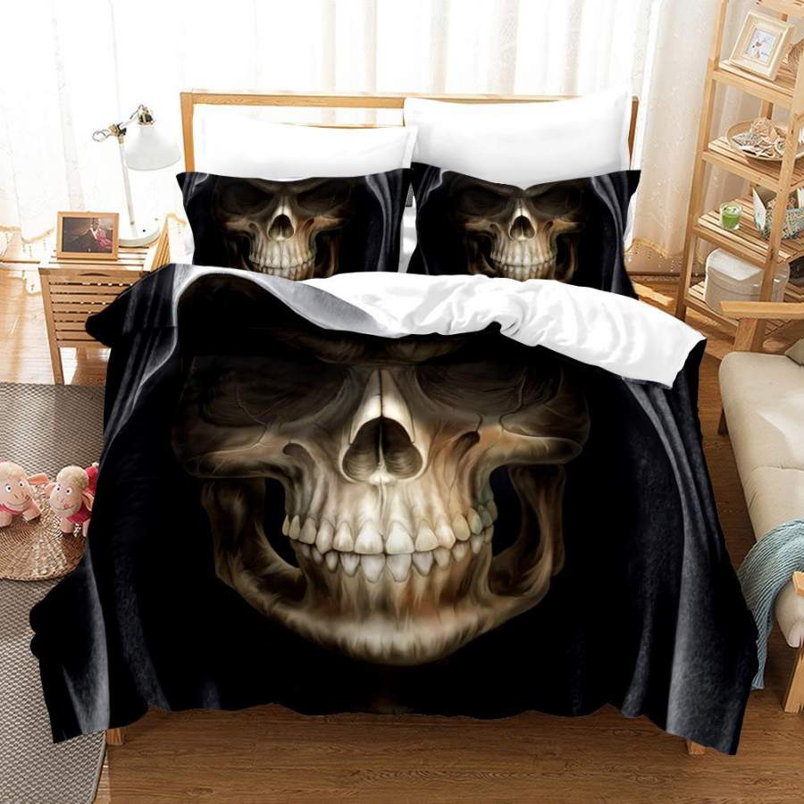 3D Skull Black Quilt Cover Set Bedding Set Duvet Cover Pillowcases A186 LQH