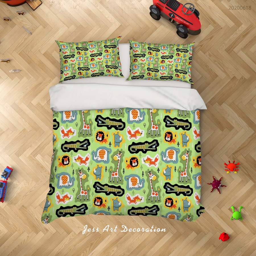 3D Green Cartoon Animal Quilt Cover Set Bedding Set Duvet Cover Pillowcases SF84