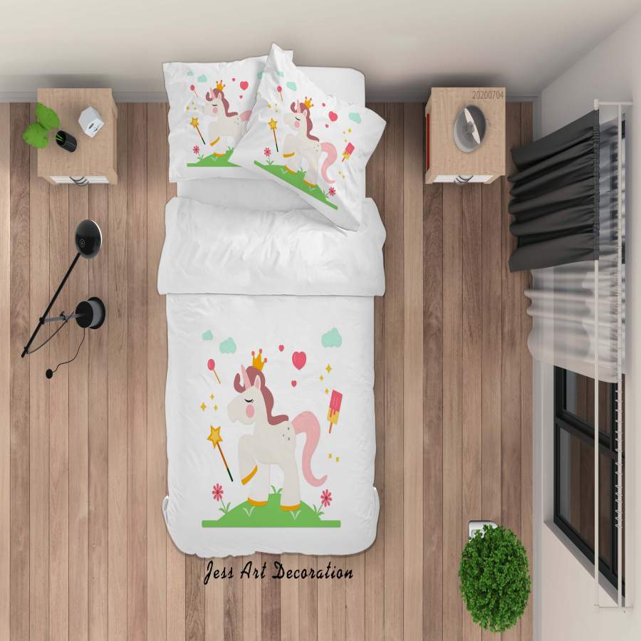 3D White Unicorn Quilt Cover Set Bedding Set Duvet Cover Pillowcases SF46