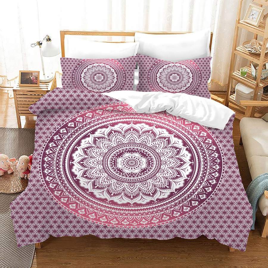 3D Purpel Medallion Floral Quilt Cover Set Bedding Set Duvet Cover Pillowcases JN 1087