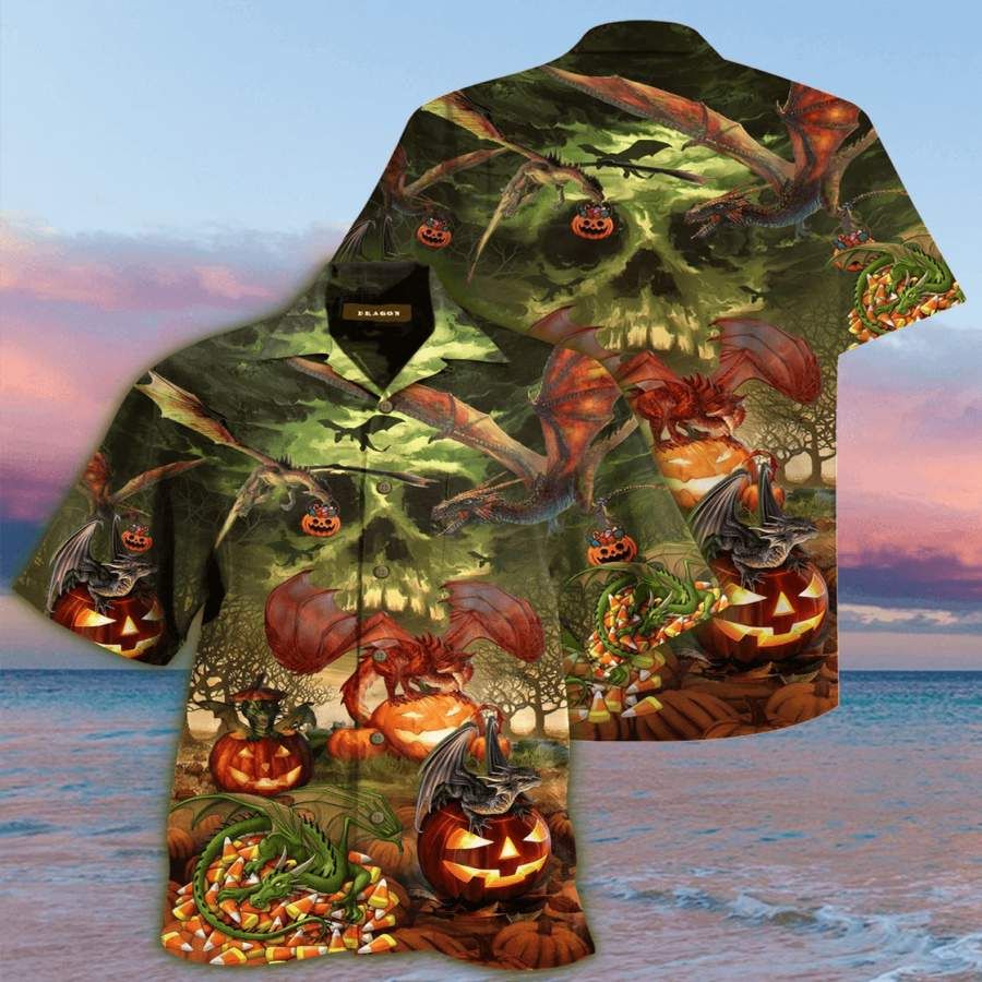 Trick Or Treat Halloween Dragon Hawaiian Aloha Shirts #v