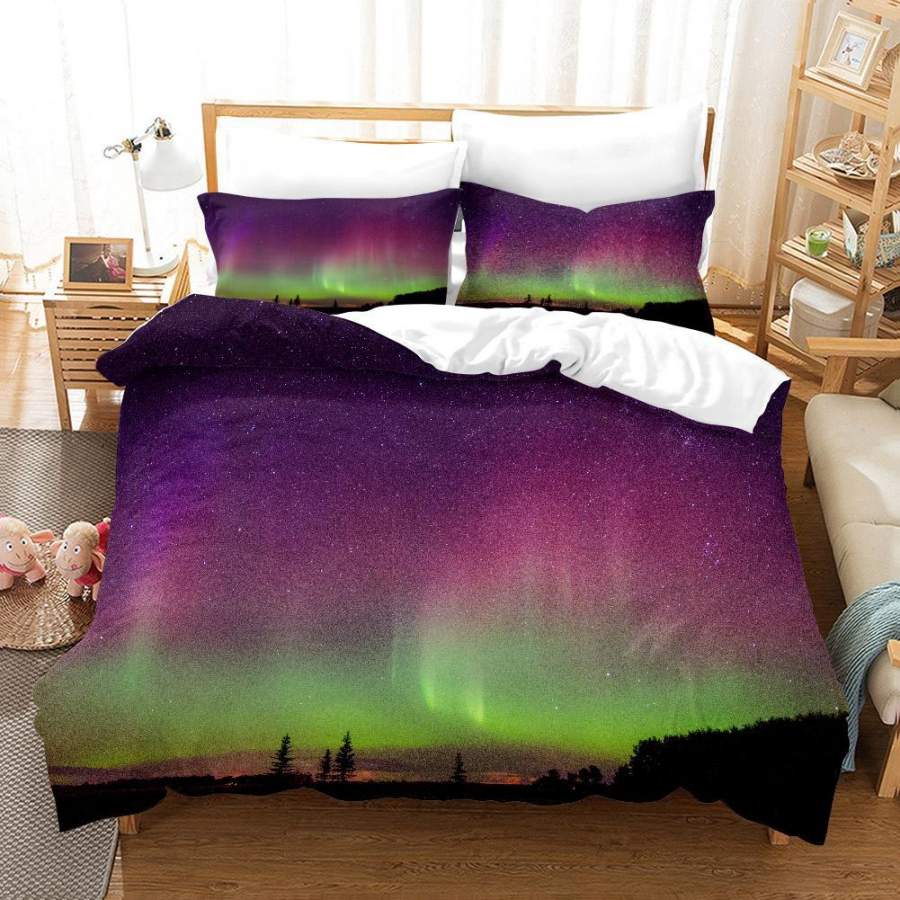 3D Pink Green Aurora Quilt Cover Set Bedding Set Duvet Cover Pillowcases SF21