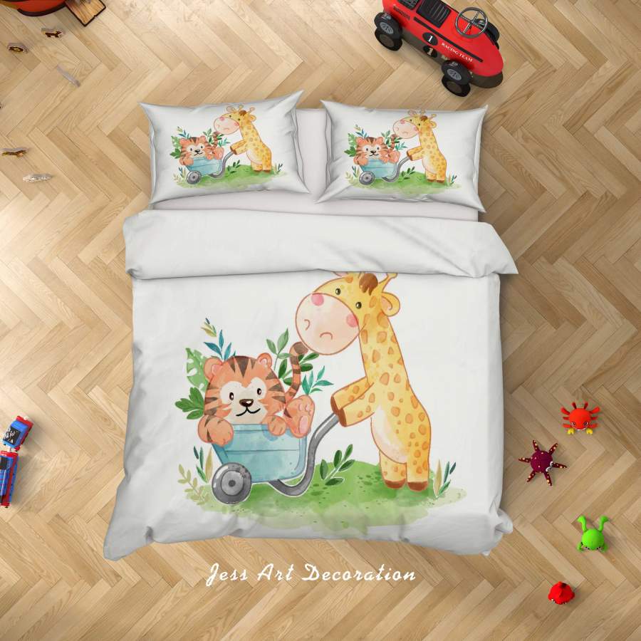 3D Trolley Giraffe Tiger Quilt Cover Set Bedding Set Duvet Cover Pillowcases SF39