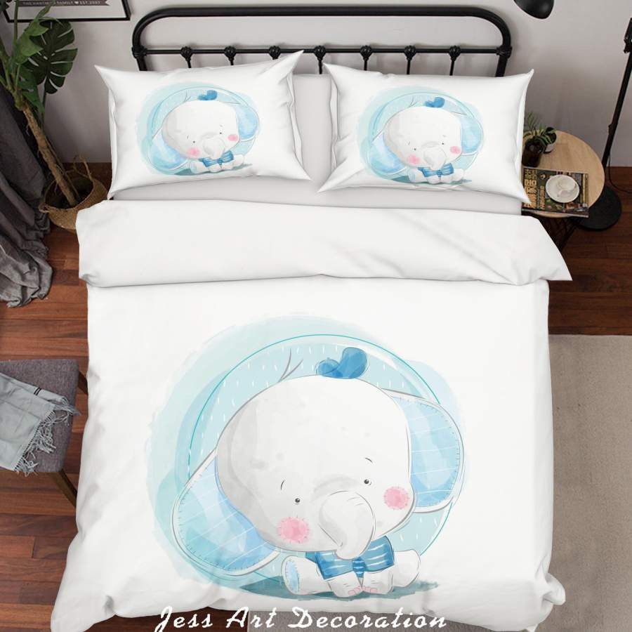 3D White Blue Elephant Quilt Cover Set Bedding Set Duvet Cover Pillowcases SF93