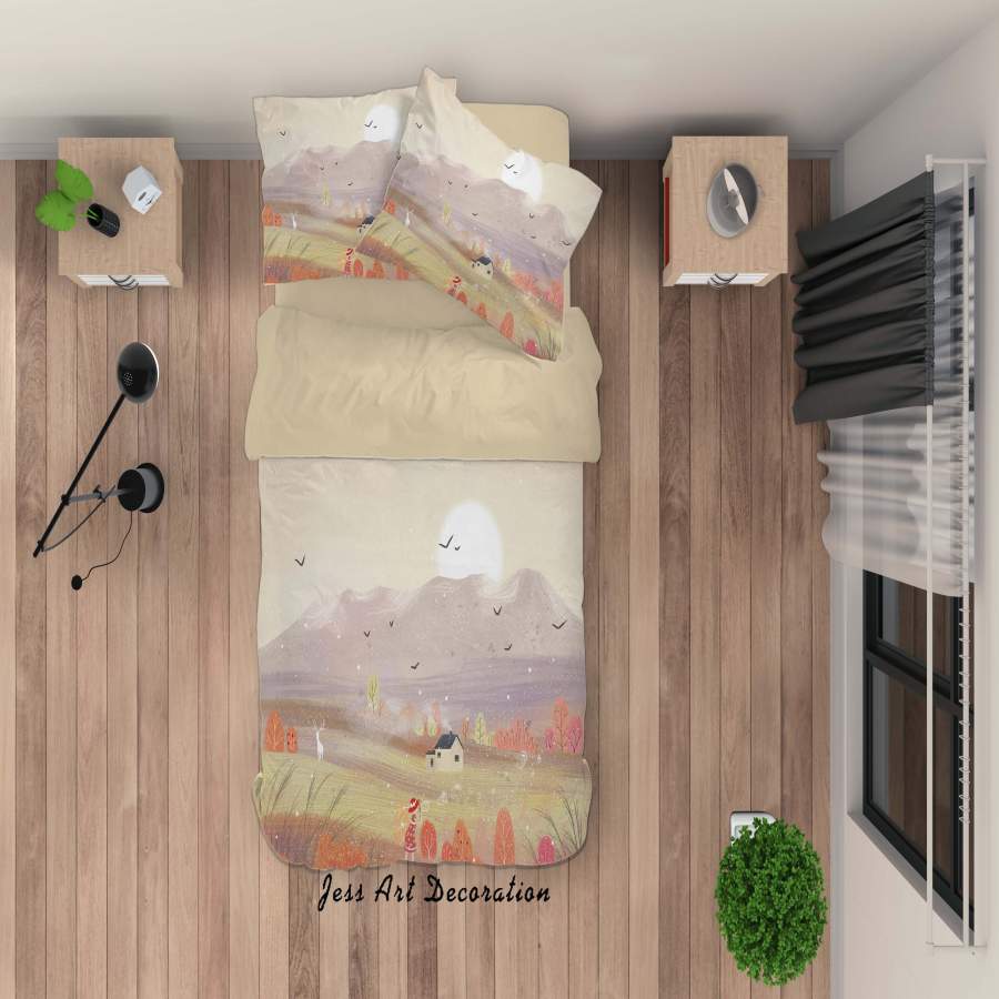 3D Sun Mountain House Painting Quilt Cover Set Bedding Set Duvet Cover Pillowcases A456 LQH