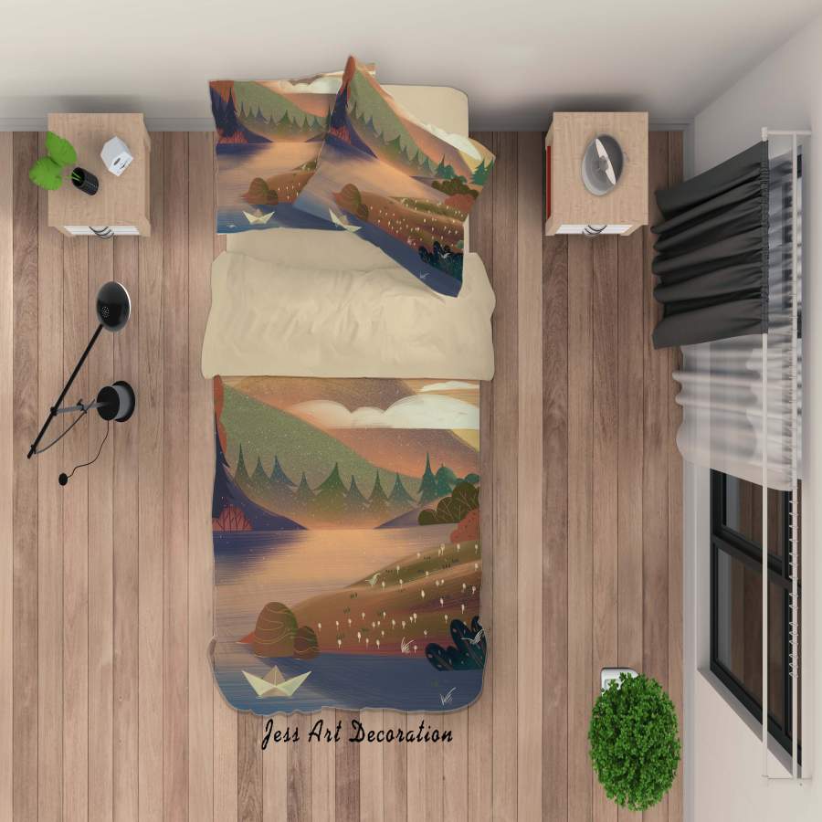 3D Forest River Painting Quilt Cover Set Bedding Set Duvet Cover Pillowcases A444 LQH