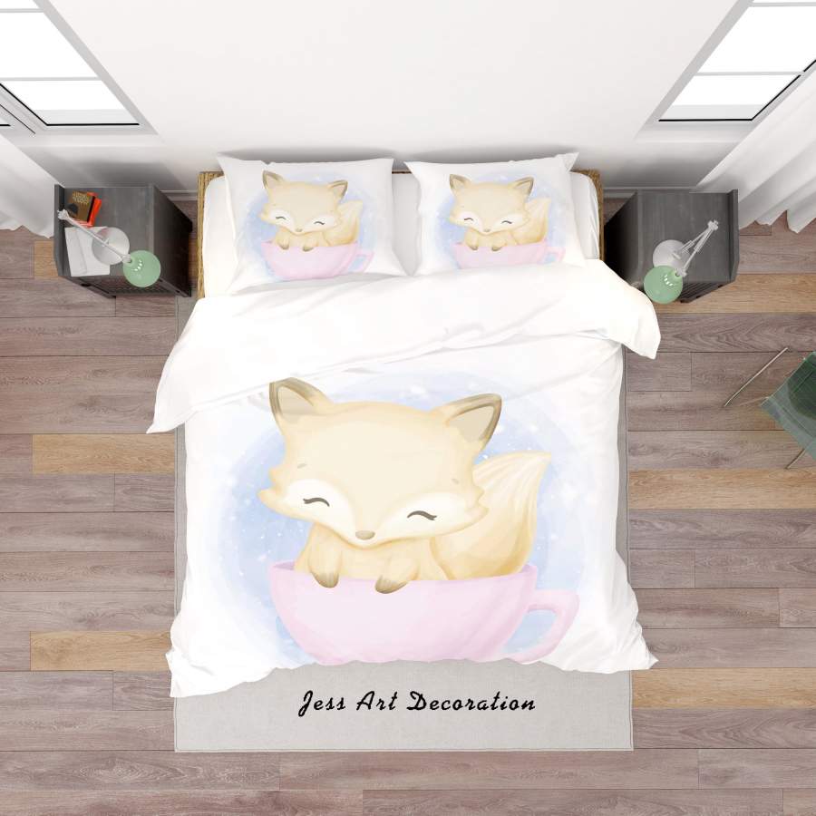 3D Fox Cup Quilt Cover Set Bedding Set Duvet Cover Pillowcases SF135