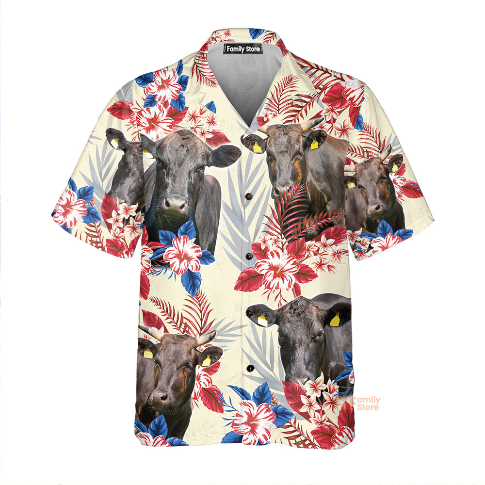 Wagyu Pattern Us Flag Hawaiian Shirt, Farm Cow Hawaiian Shirt