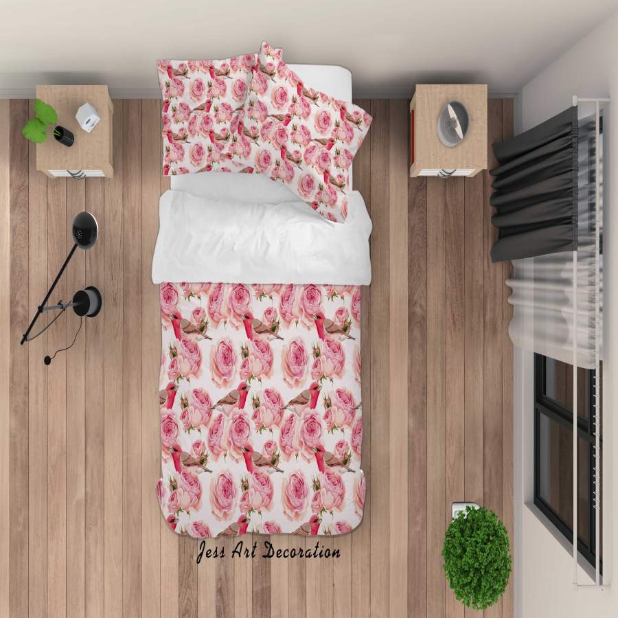 3D Red Flowers Birds Quilt Cover Set Bedding Set Duvet Cover Pillowcases SF11