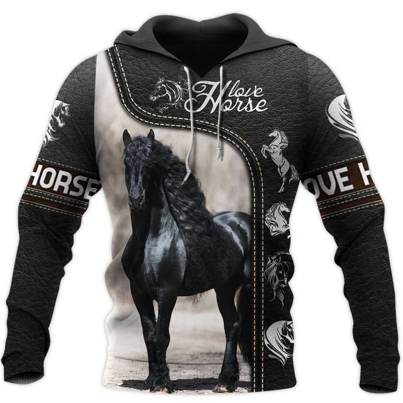 WildAnimal Black Horse Hoodie D12004083H