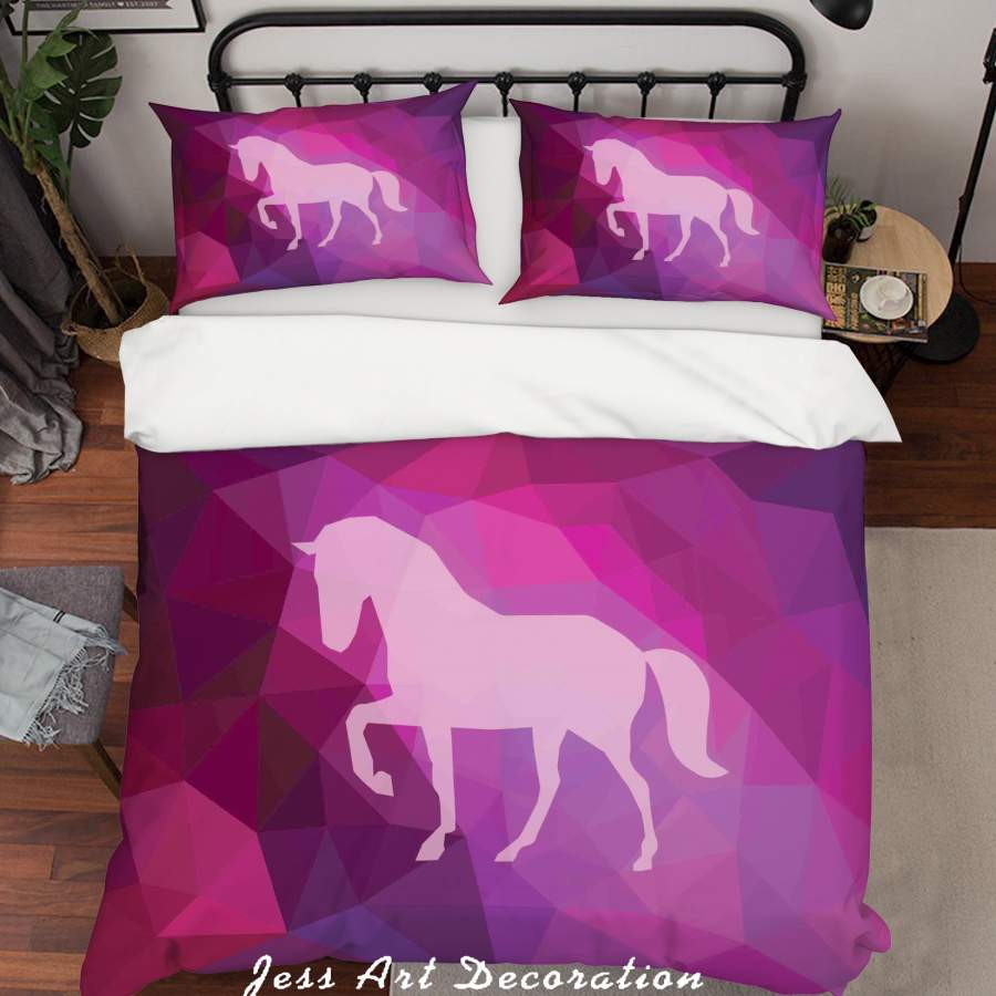 3D Pink Geometry Horse Quilt Cover Set Bedding Set Duvet Cover Pillowcases SF116