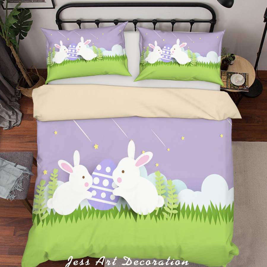 3D Purple Green Grass Egg Rabbit Quilt Cover Set Bedding Set Duvet Cover Pillowcases SF59