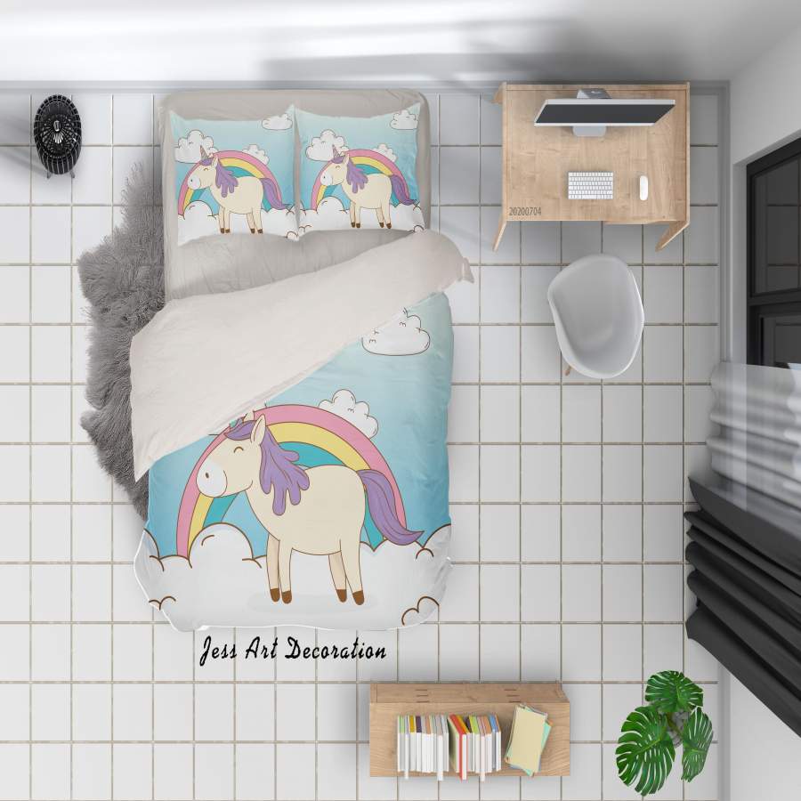 3D Blue Rainbow Unicorn Quilt Cover Set Bedding Set Duvet Cover Pillowcases SF16