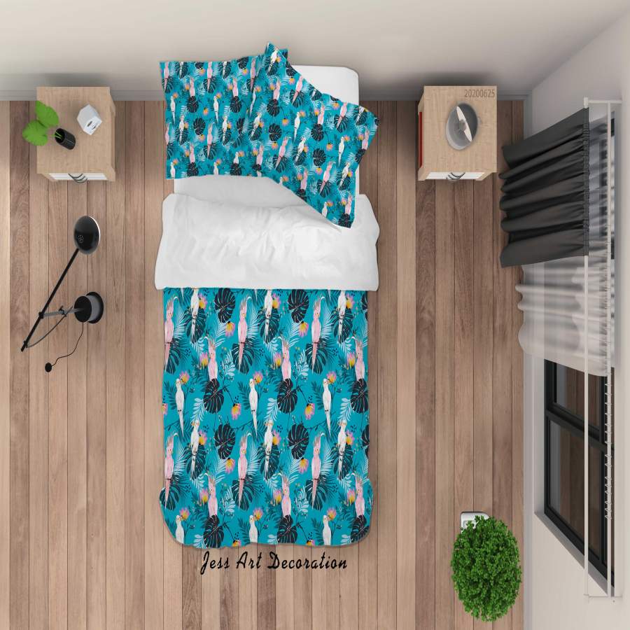 3D Blue Floral Leaves Parrot Quilt Cover Set Bedding Set Duvet Cover Pillowcases SF116