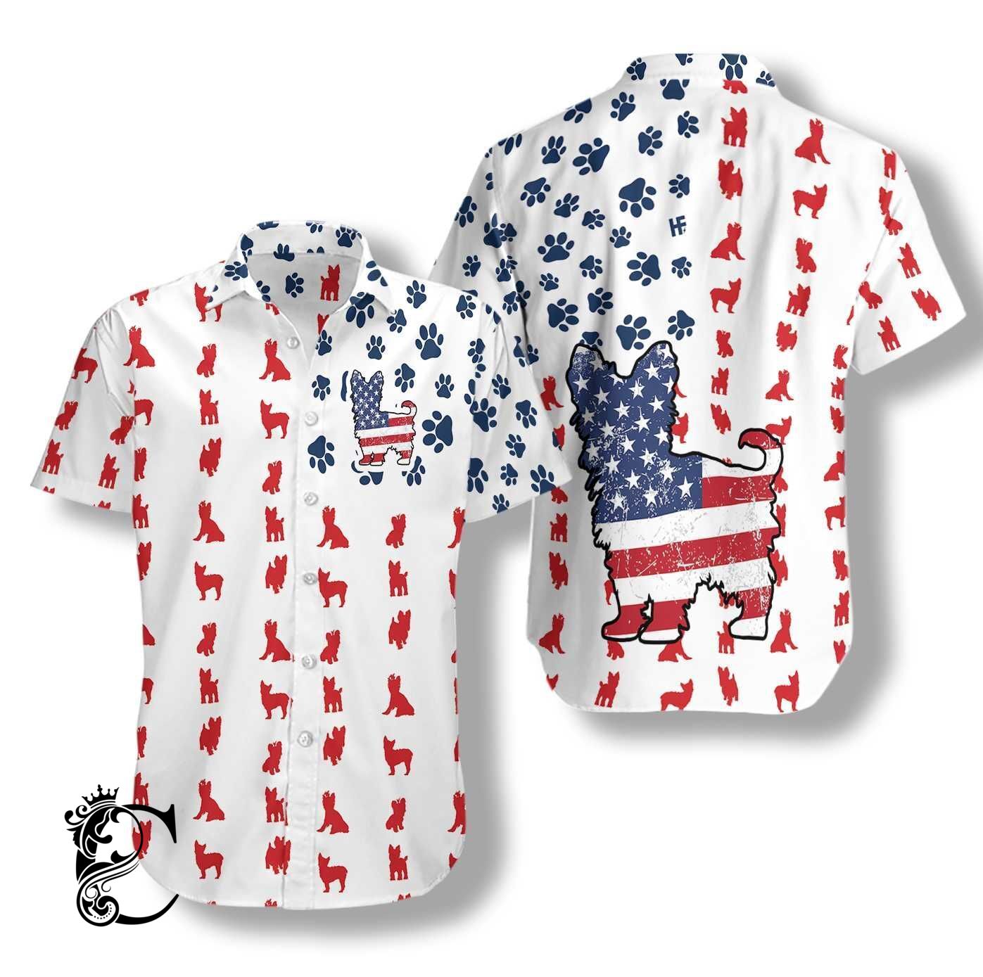 Yorkie American Flag Hawaiian Shirt