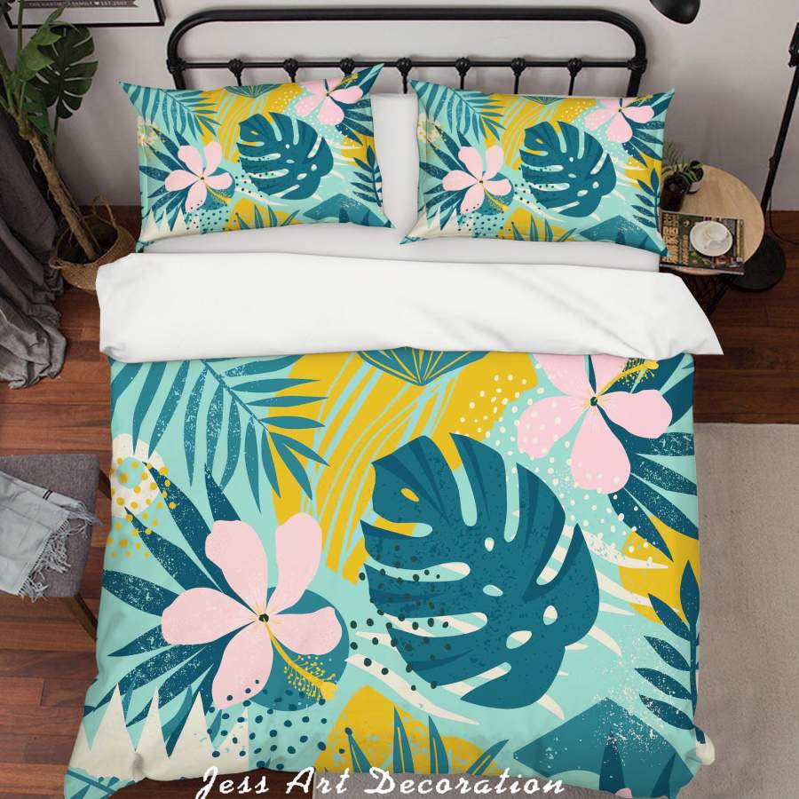 3D Green Floral Leaves Quilt Cover Set Bedding Set Pillowcases SF54