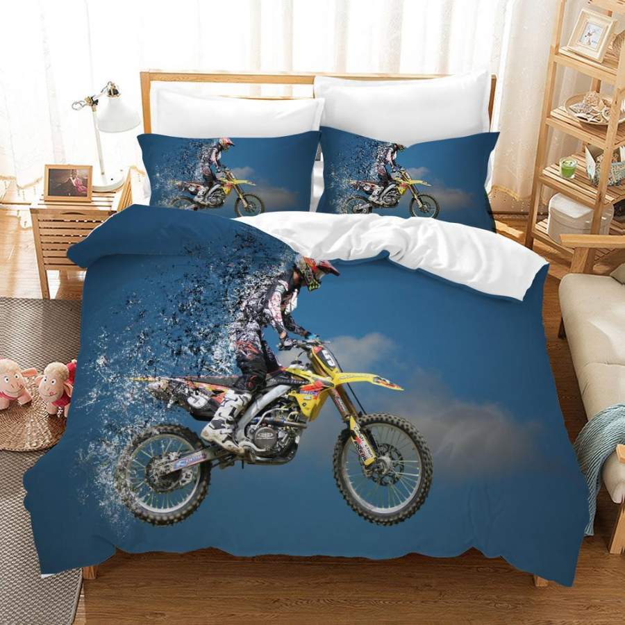 3D Motocross Blue Sky Quilt Cover Set Bedding Set Pillowcases 175