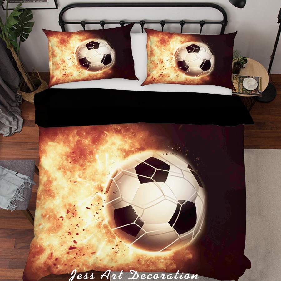 3D Football Flame Quilt Cover Set Bedding Set Duvet Cover Pillowcases A044 LQH