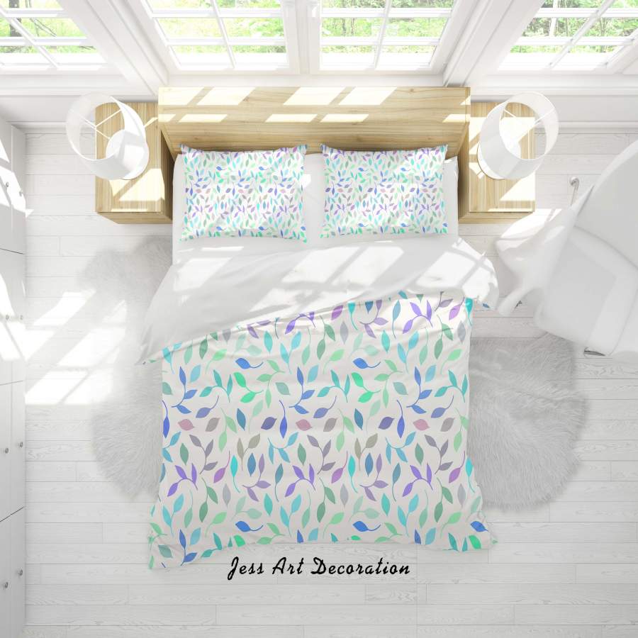 3D Green Blue Purple Leaves Quilt Cover Set Bedding Set Duvet Cover Pillowcases SF33