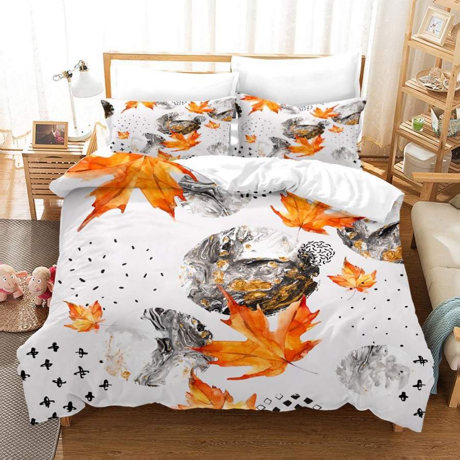 3D Maple Leaves Circle Marble Texture Quilt Cover Set Bedding Set Duvet Cover Pillowcases SF99