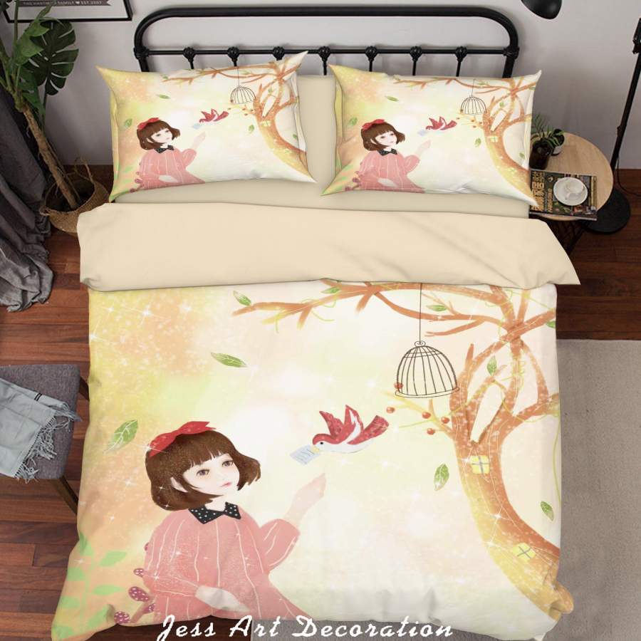 3D Girl Tree Birdcage Painting Quilt Cover Set Bedding Set Duvet Cover Pillowcases A531 LQH