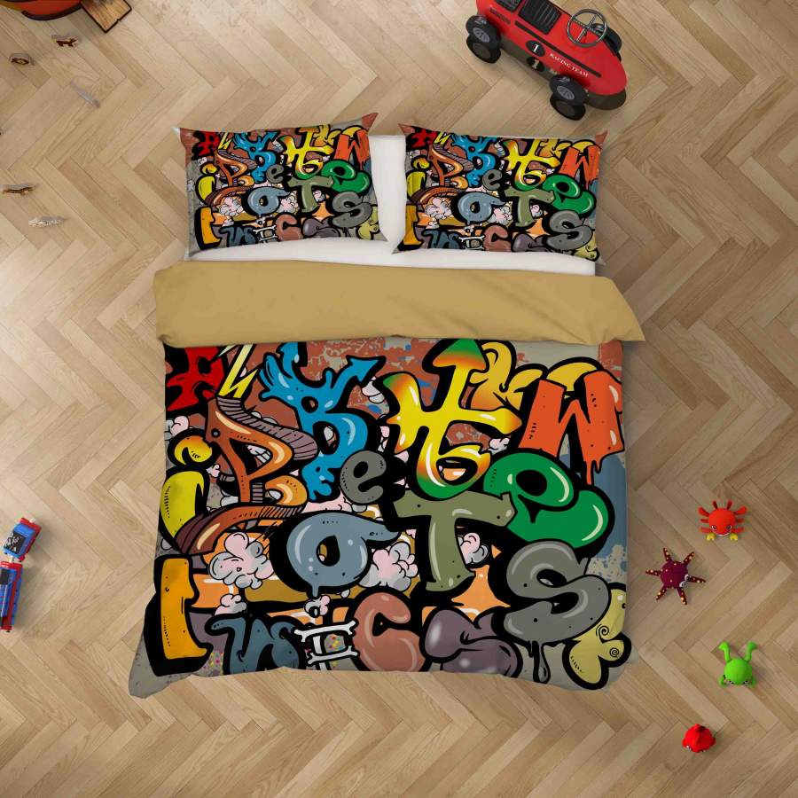 3D Letter Graffiti Quilt Cover Set Bedding Set Duvet Cover Pillowcases SF088