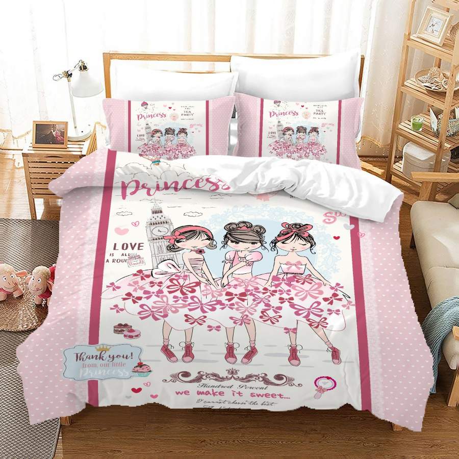 3D Cartoon Girl Pink Quilt Cover Set Bedding Set Duvet Cover Pillowcases A659 LQH