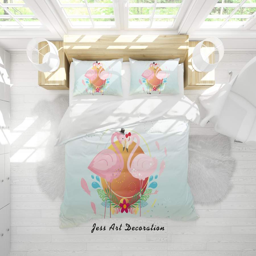 3D Blue Flamingo Quilt Cover Set Bedding Set Duvet Cover Pillowcases SF23