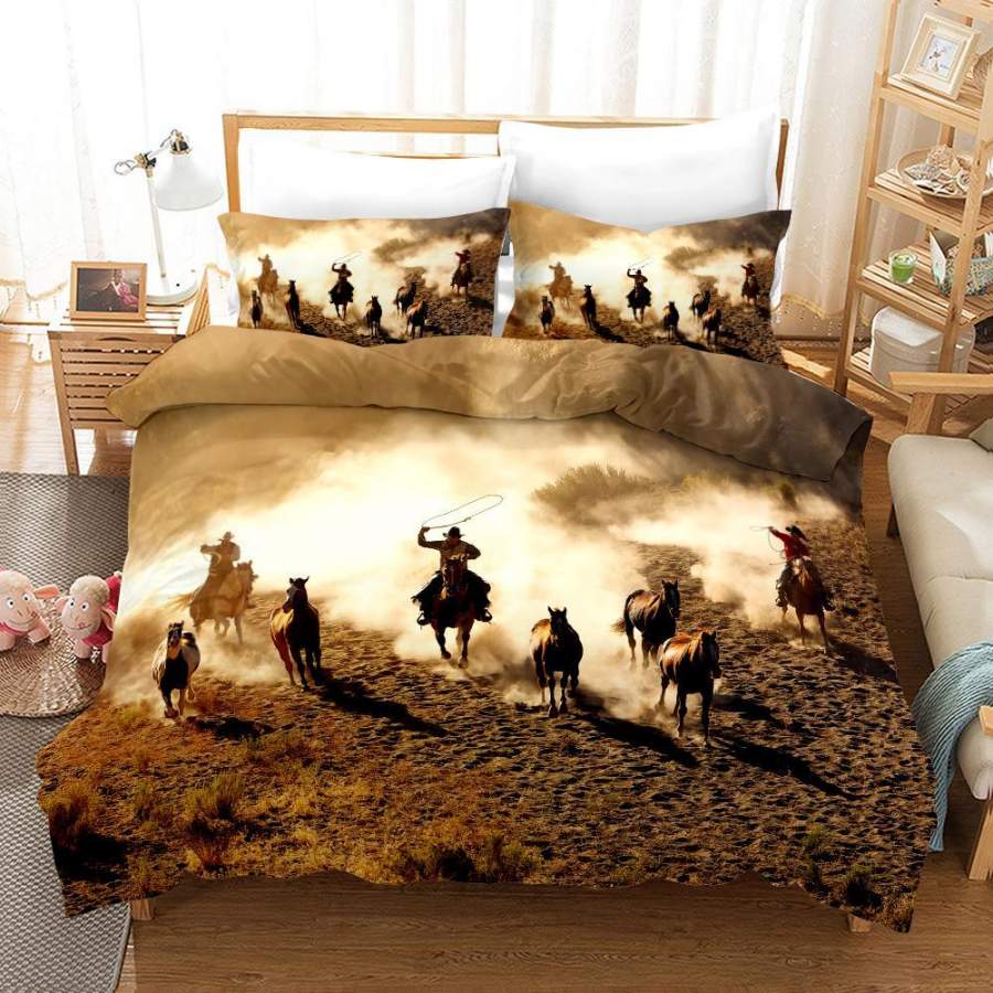 3D Herdsman Cowboy Horses Quilt Cover Set Bedding Set Pillowcases 7