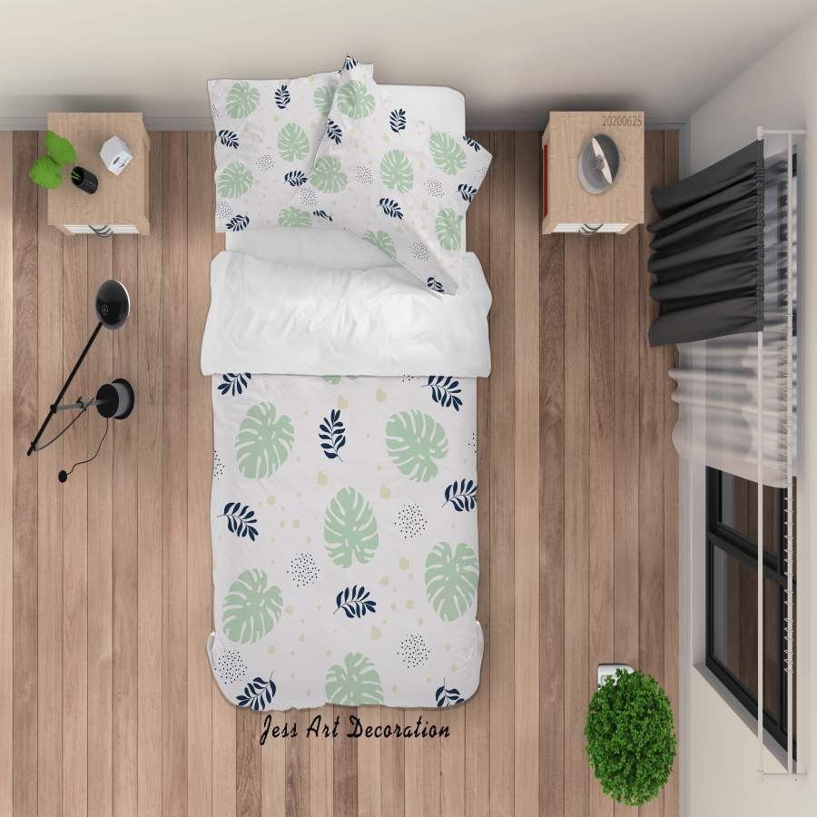 3D White Leaves Quilt Cover Set Bedding Set Duvet Cover Pillowcases SF08