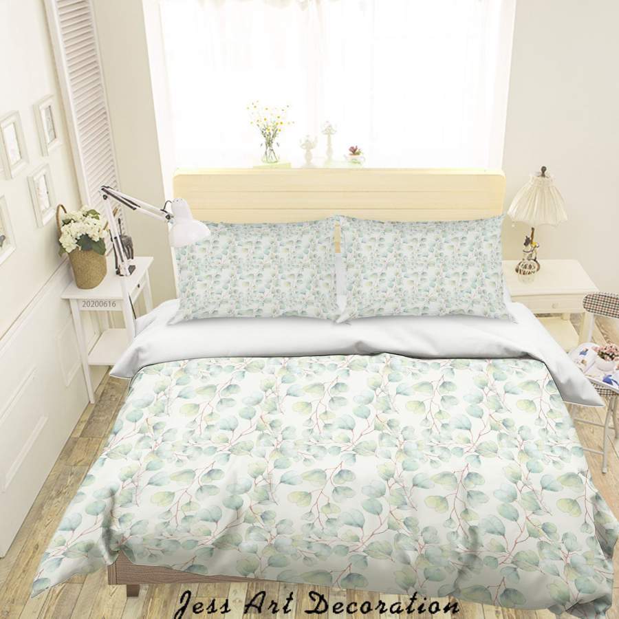 3D Green Leaves Branch Quilt Cover Set Bedding Set Duvet Cover Pillowcases SF14