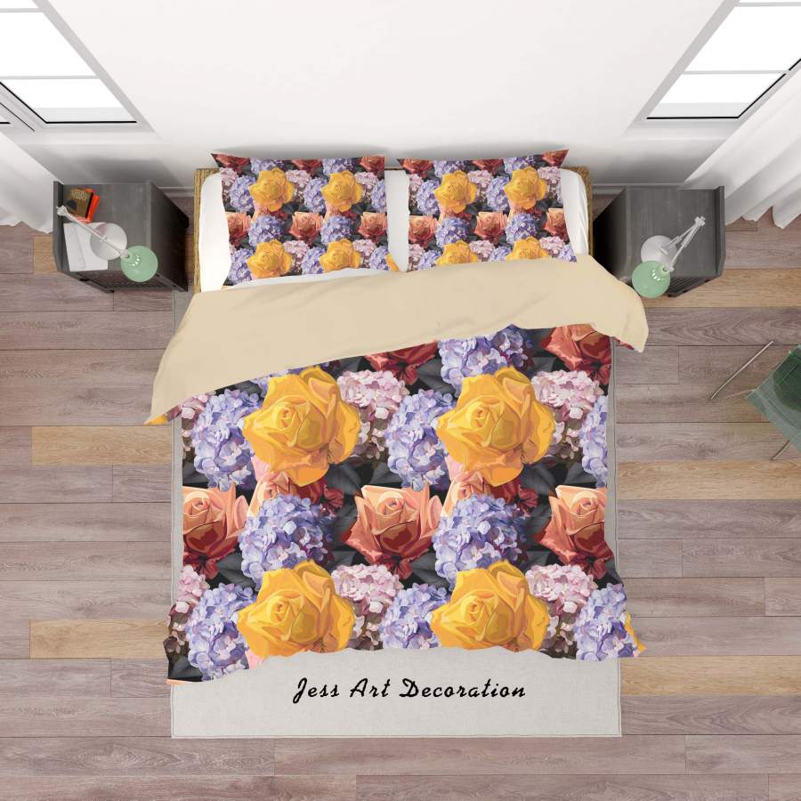 3D Flowers Hydrangea Quilt Cover Set Bedding Set Duvet Cover Pillowcases SF147