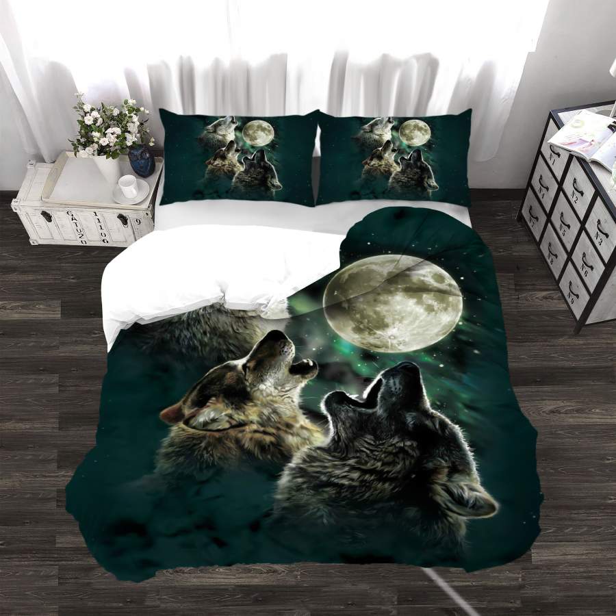 3D Moon Wolf Quilt Cover Set Bedding Set Duvet Cover Pillowcases SF24