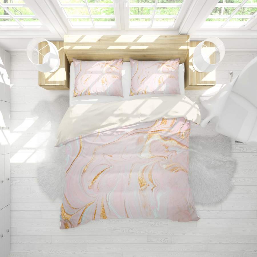 3D Pink Marble Texture Quilt Cover Set Bedding Set Pillowcases 105