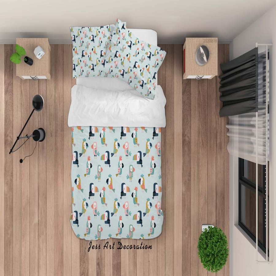 3D Blue Toucan Birds Quilt Cover Set Bedding Set Duvet Cover Pillowcases SF66