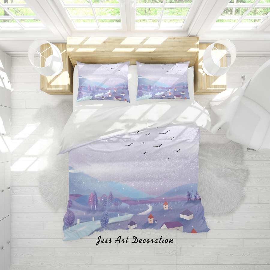 3D Cartoon Purple House Tree Sky Quilt Cover Set Bedding Set Duvet Cover Pillowcases A556 LQH