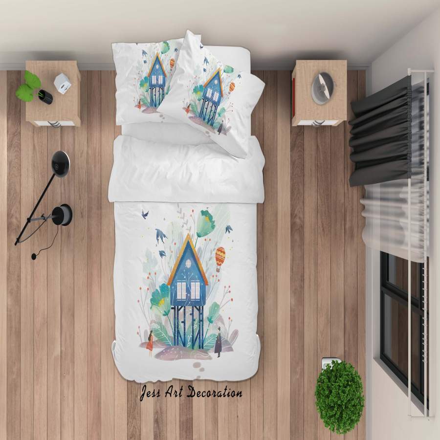 3D House Flower Painting Quilt Cover Set Bedding Set Duvet Cover Pillowcases A498 LQH