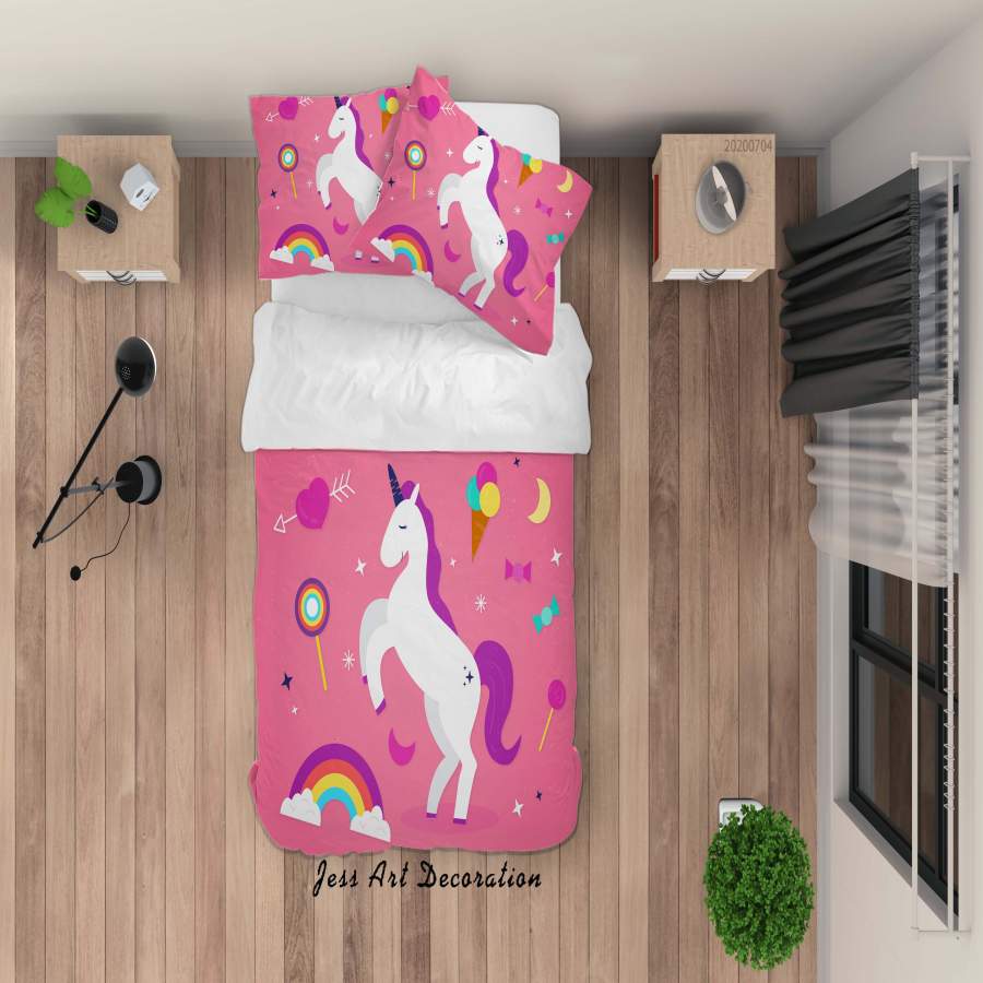 3D Red Rainbow Unicorn Ice Cream Lollipop Quilt Cover Set Bedding Set Duvet Cover Pillowcases SF45