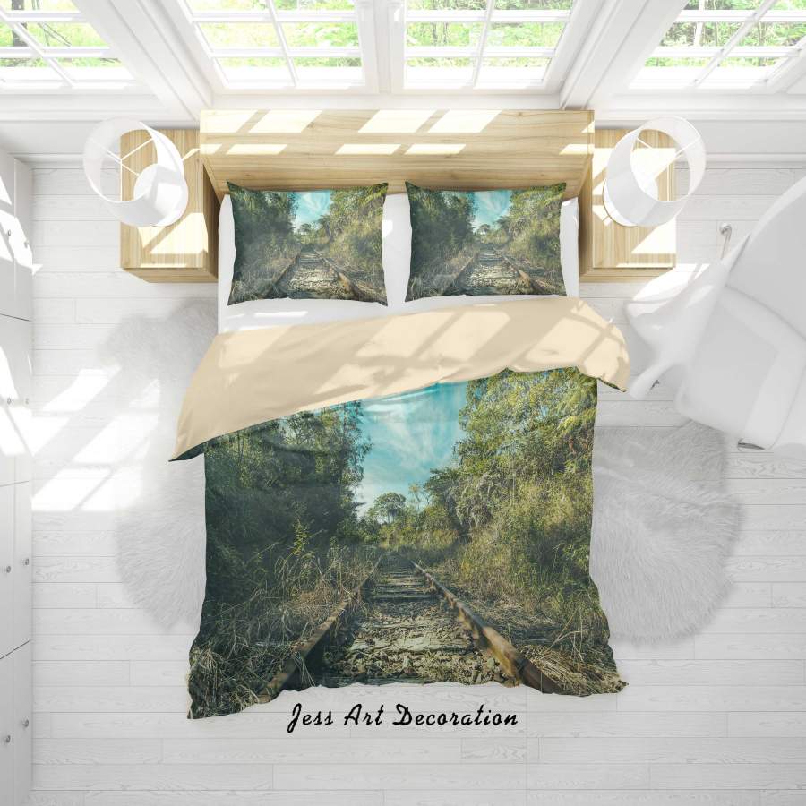 3D Railway Green Trees Quilt Cover Set Bedding Set Duvet Cover Pillowcases 145 LQH