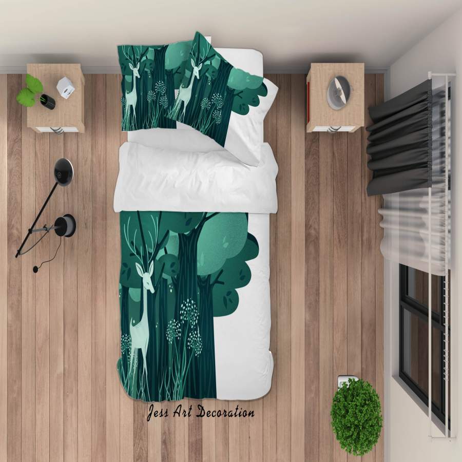 3D Green Forest Elk Dandelion Quilt Cover Set Bedding Set Duvet Cover Pillowcases SF71