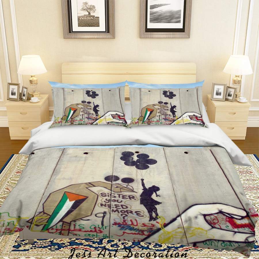 3D Banksy Mural Girl Balloon Colorized Quilt Cover Set Bedding Set Duvet Cover Pillowcases  ZY D131