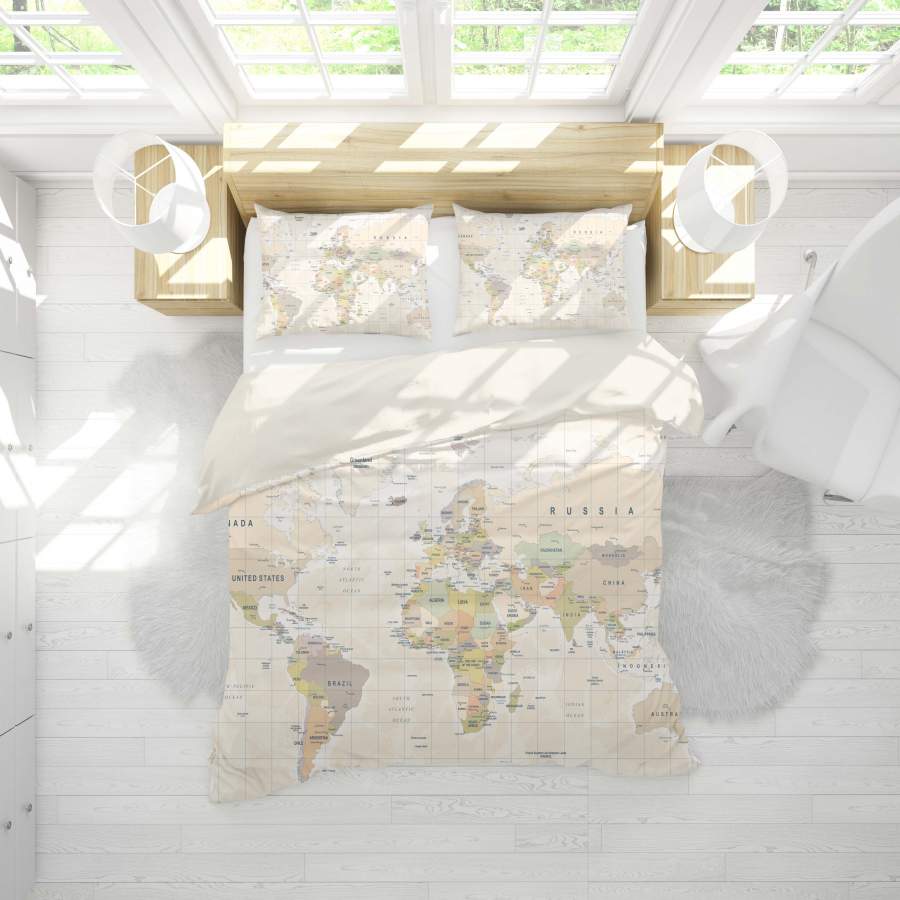 3D World Map Quilt Cover Set Bedding Set Pillowcases 70