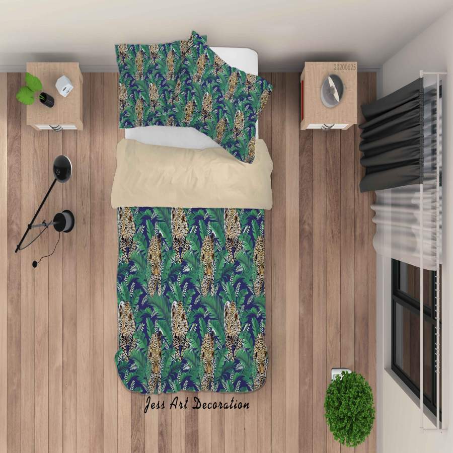 3D Green Leopard Leaves Plants Quilt Cover Set Bedding Set Duvet Cover Pillowcases SF71