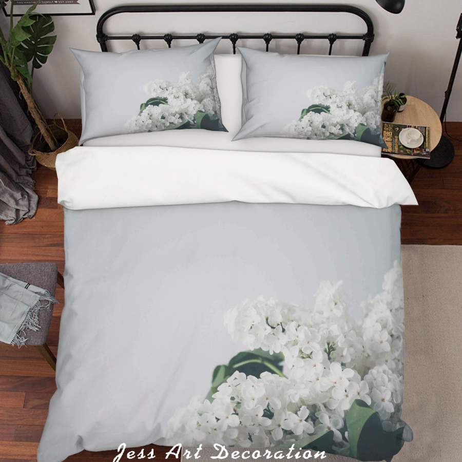 3D White Pear Flower Quilt Cover Set Bedding Set Duvet Cover Pillowcases LQH A171